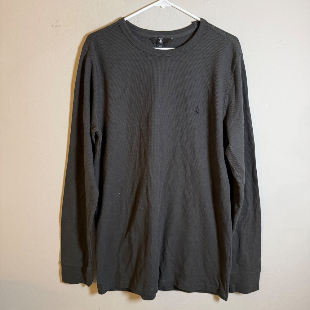 Volcom Mens Charcoal Gray Waffle Knit Thermal Long Sleeve Shirt A53416D4 Large